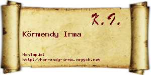 Körmendy Irma névjegykártya