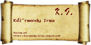 Körmendy Irma névjegykártya